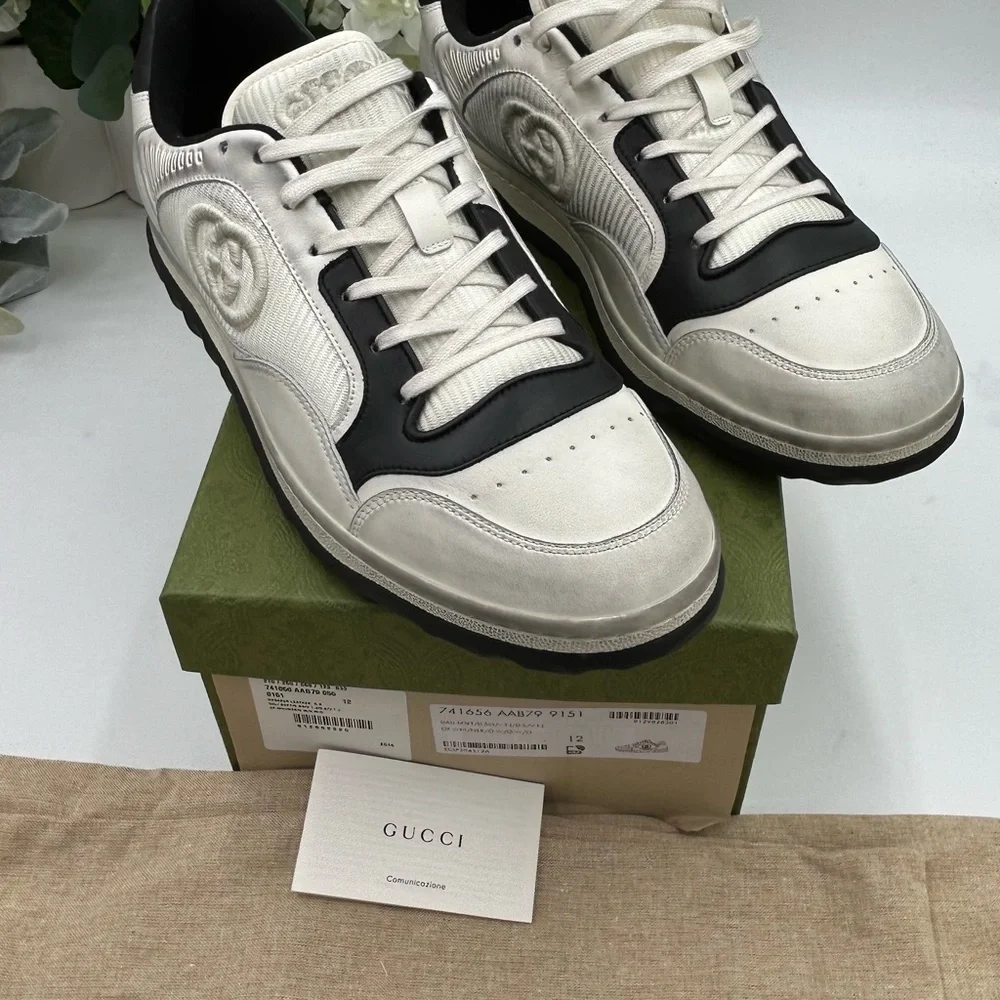 Men's Gucci Mac 80 distressed leather sneakers size 12 made in Italy
